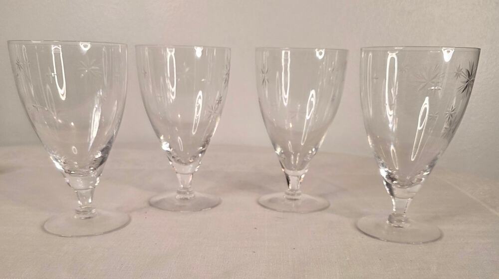 4 Vtg Stardust by Fostoria Footed Ice Tea Goblets 12 oz Blown Glass Discontinued